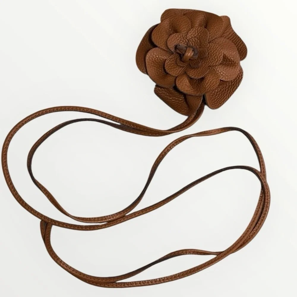 Brown Leather Flower Belt Accessory Boho Bohemian Festival Concert Coachella OS